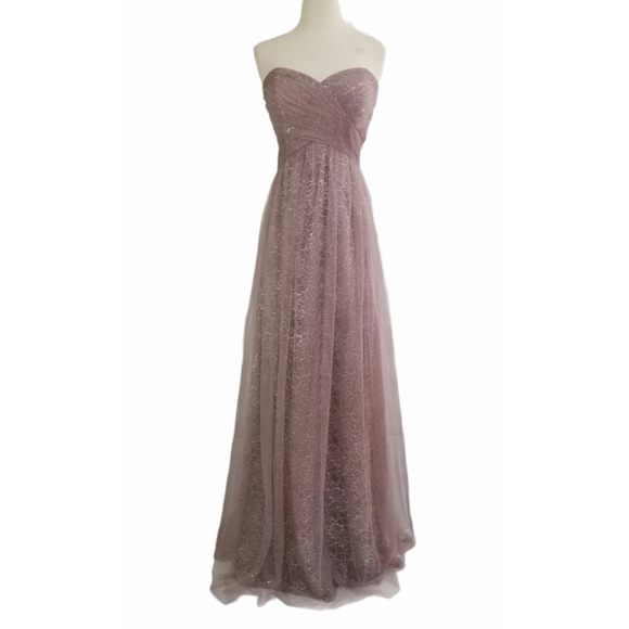 BELSOIE Mauve Strapless Metallic Lace Dress 14 - Picture 1 of 14